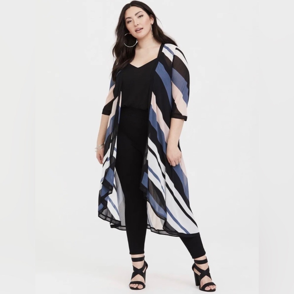 Torrid Chiffon Maxi High-Low Kimono Plus Size 28-30 (Torrid Sz 5/6) Multi Stripe